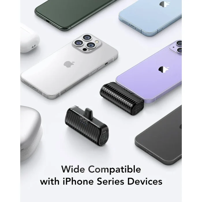 VRURC Mini Portable Charger for iPhone, 2 Packs Power Bank with Built in Cable Small Compact Cute Phone Battery Pack Compatible with iPhone 14/13/12/11/X/8/7/Pro/Max/AirPods Pro, 2 3500mAh Black - Image 3