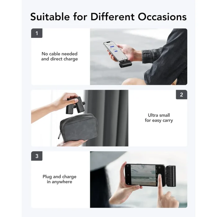 VRURC Mini Portable Charger for iPhone, 2 Packs Power Bank with Built in Cable Small Compact Cute Phone Battery Pack Compatible with iPhone 14/13/12/11/X/8/7/Pro/Max/AirPods Pro, 2 3500mAh Black - Image 5