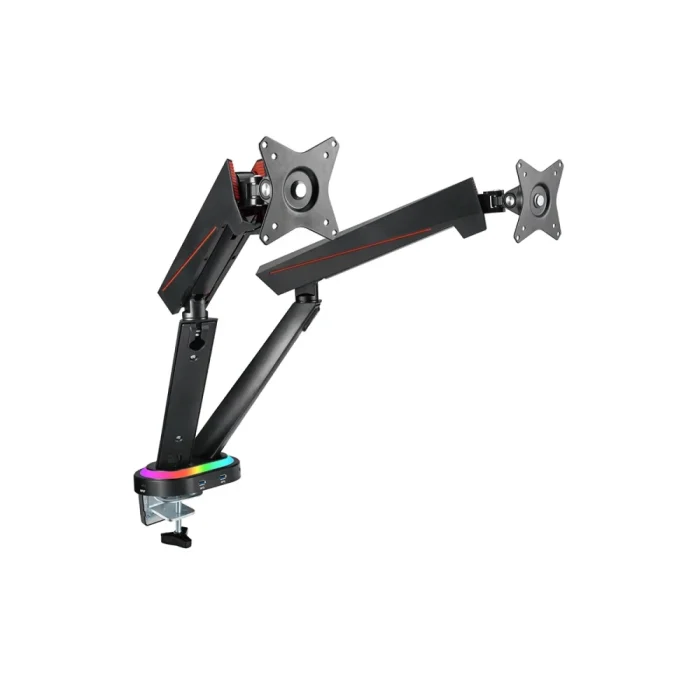 Kogan Full Motion Spring-Assisted RGB Gaming Monitor Mount with USB Hub (Dual) Laptop Holder Combo 17" - 32" - Image 3