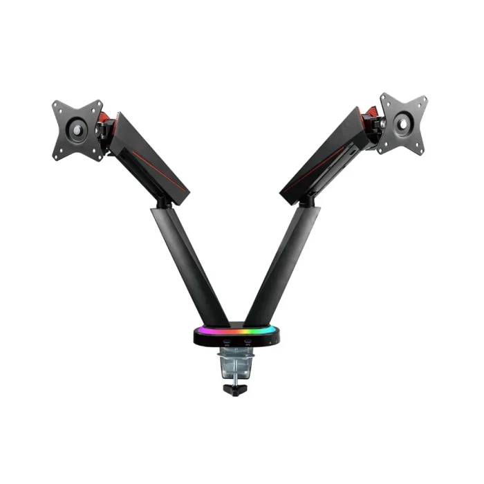 Kogan Full Motion Spring-Assisted RGB Gaming Monitor Mount with USB Hub (Dual) Laptop Holder Combo 17" - 32" - Image 4