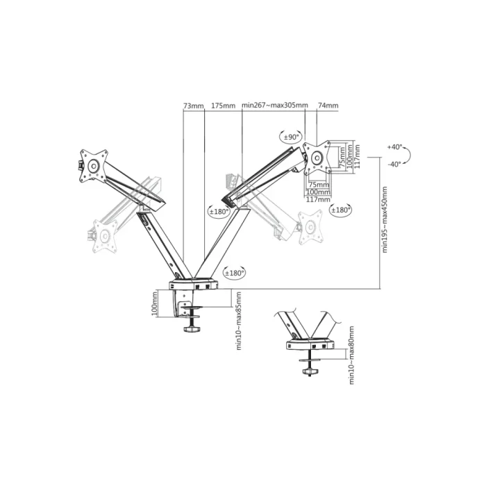 Kogan Full Motion Spring-Assisted RGB Gaming Monitor Mount with USB Hub (Dual) Laptop Holder Combo 17" - 32" - Image 18