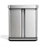 simplehuman 58 Liter / 15.3 Gallon Rectangular Dual Compartment Recycling Step, Brushed Stainless Steel with Soft-Close Plastic Lid Kitchen Trash Can