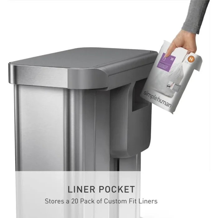 simplehuman 58 Liter / 15.3 Gallon Rectangular Dual Compartment Recycling Step, Brushed Stainless Steel with Soft-Close Plastic Lid Kitchen Trash Can - Image 4
