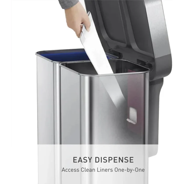 simplehuman 58 Liter / 15.3 Gallon Rectangular Dual Compartment Recycling Step, Brushed Stainless Steel with Soft-Close Plastic Lid Kitchen Trash Can - Image 5