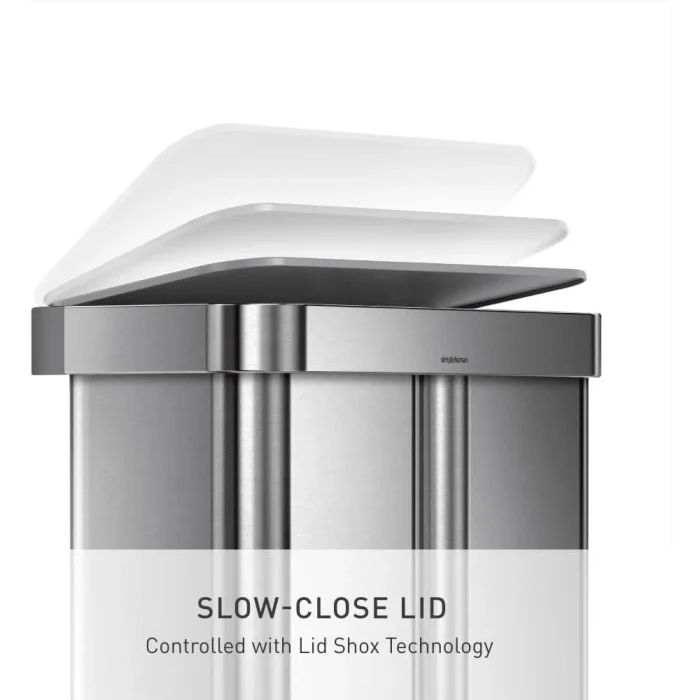 simplehuman 58 Liter / 15.3 Gallon Rectangular Dual Compartment Recycling Step, Brushed Stainless Steel with Soft-Close Plastic Lid Kitchen Trash Can - Image 8