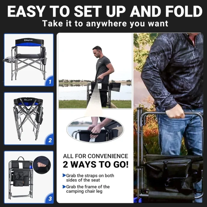 KingCamp Camping Chair with Padded Folding Portable Seats, Blue Black - Image 3