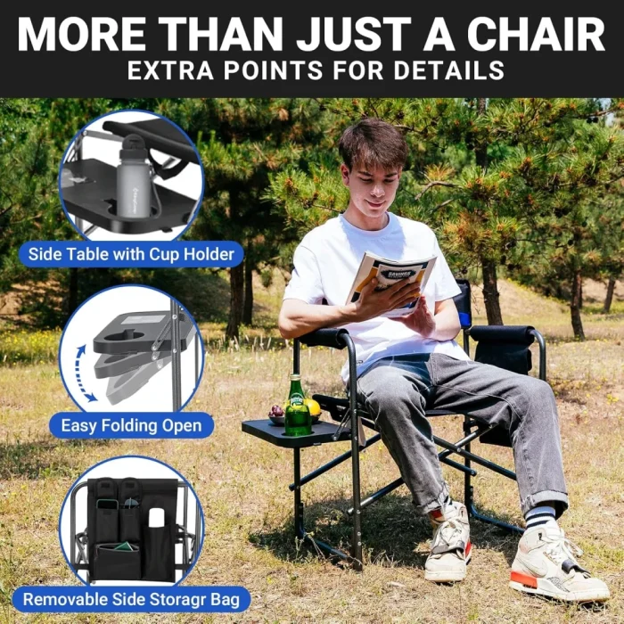 KingCamp Camping Chair with Padded Folding Portable Seats, Blue Black - Image 4