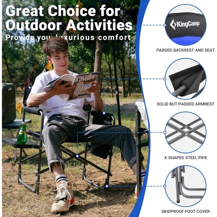 KingCamp Camping Chair with Padded Folding Portable Seats, Blue Black - Image 5