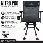 Black Sierra Nitro Pro XL 360 Degree Silent Swivel Hunt Chair, for Hunting and Fishing, Padded Folding Chair Supports 300 Lbs, with Armrests, Adjustable Legs, Cupholder and Carry Strap - Image 4