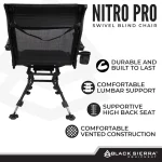 Black Sierra Nitro Pro XL 360 Degree Silent Swivel Hunt Chair, for Hunting and Fishing, Padded Folding Chair Supports 300 Lbs, with Armrests, Adjustable Legs, Cupholder and Carry Strap - Image 7