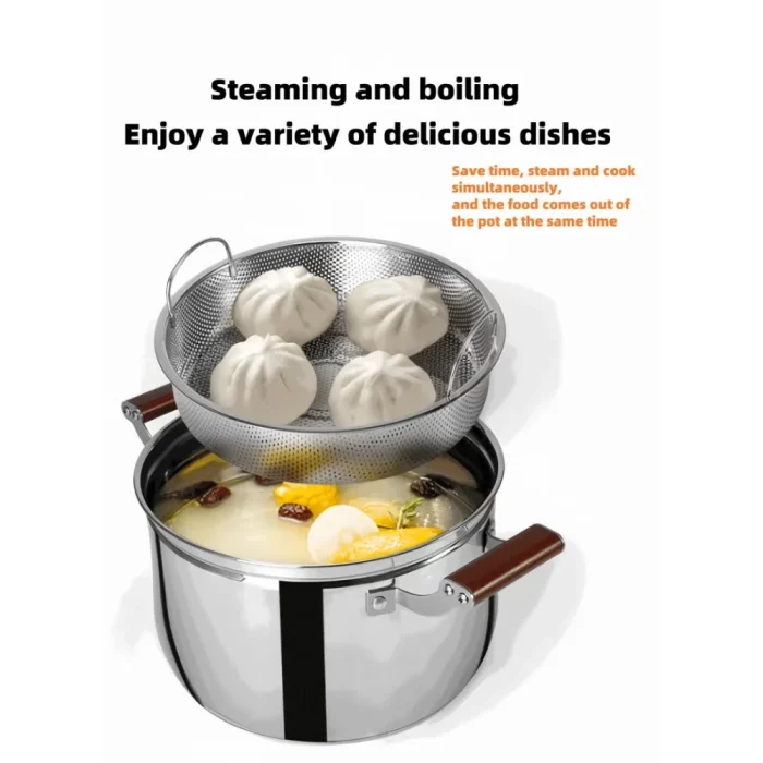 C&E 304 Stainless Steel Soup Pot, Multi-Functional Cooking Rice Pot For Home Use, With Steaming - Image 8