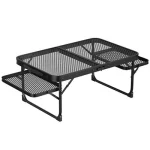 Camping Table with Wing Panels, Folding Short Picnic Table/Outdoor Table with 2 Side Panels, Sturdy Metal Low Table for Sitting, Easy Carry, Waterproof and Heat Resistant