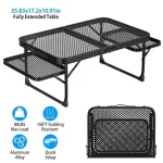 Camping Table with Wing Panels, Folding Short Picnic Table/Outdoor Table with 2 Side Panels, Sturdy Metal Low Table for Sitting, Easy Carry, Waterproof and Heat Resistant - Image 4
