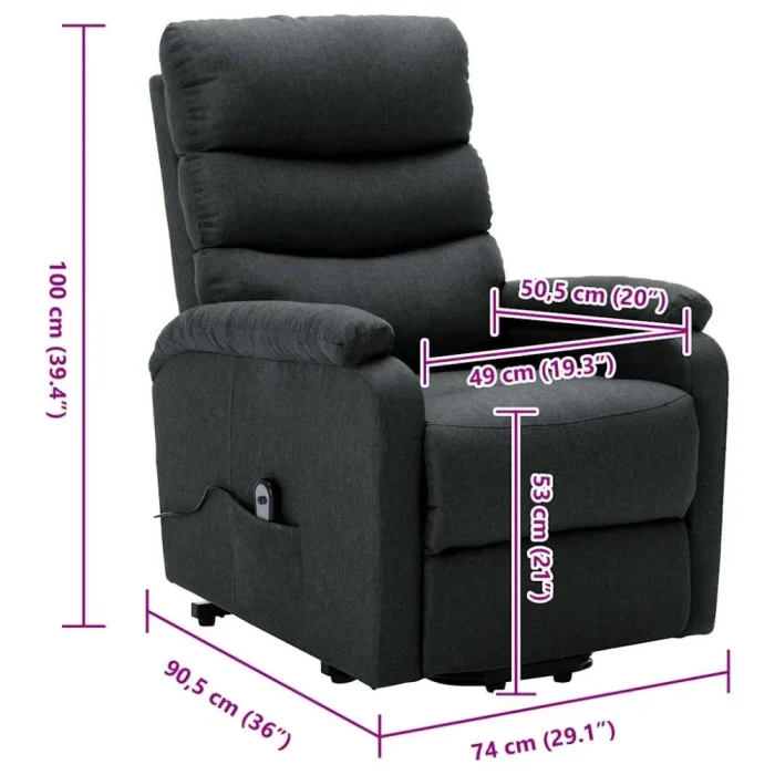 VidaXL Lift Chair Fabric Dark Grey - Image 5