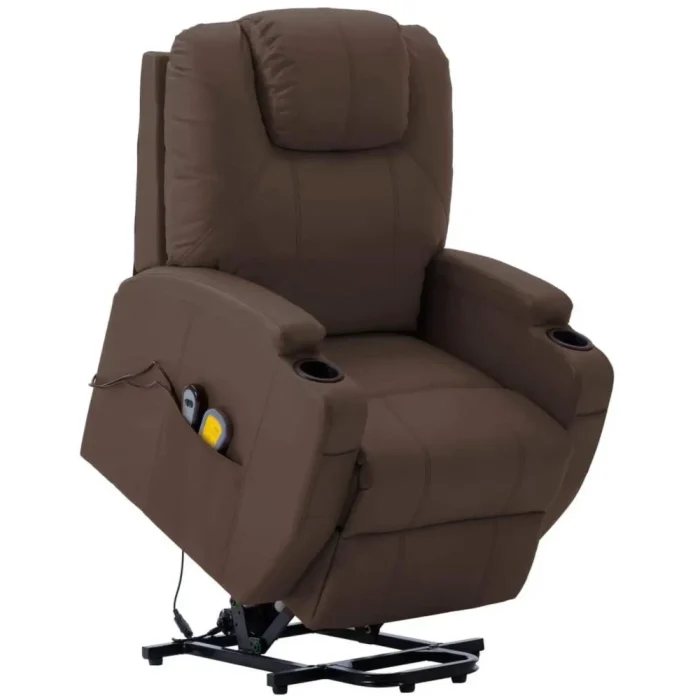 vidaXL Massage Stand-up Chair Brown Faux Leather Power Lift Recliner Furniture - Image 4
