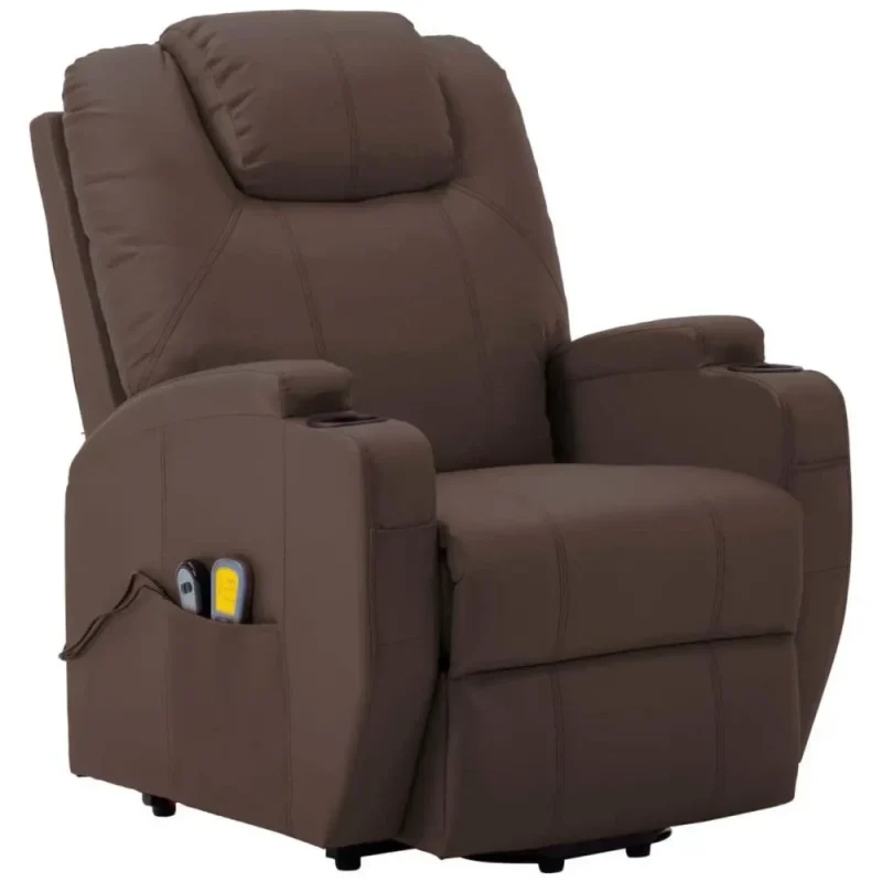 vidaXL Massage Stand-up Chair Brown Faux Leather Power Lift Recliner Furniture