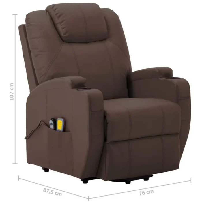 vidaXL Massage Stand-up Chair Brown Faux Leather Power Lift Recliner Furniture - Image 3