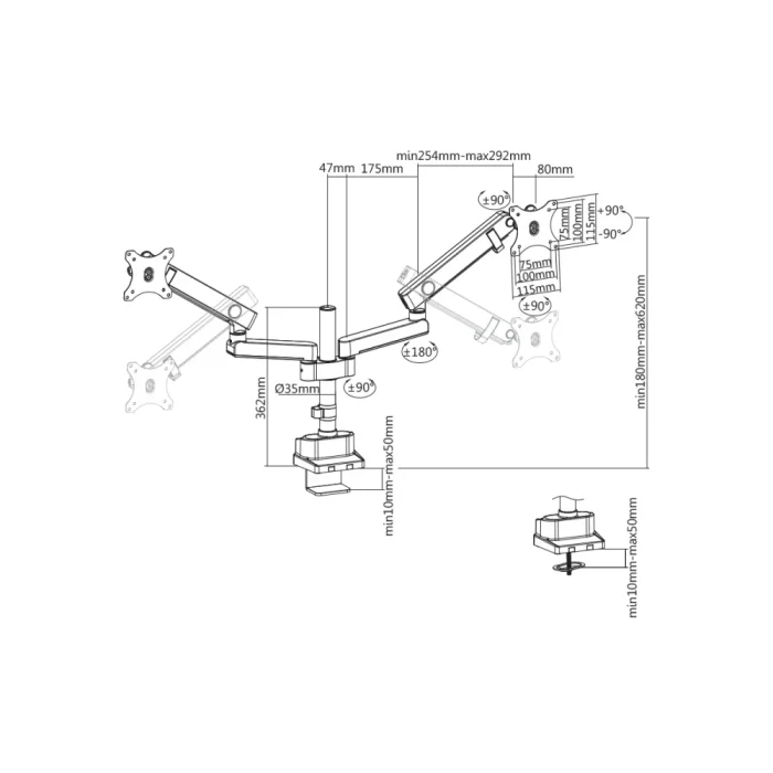 Kogan Full Motion Spring-Assisted Height Adjustable Dual Monitor Mount Pro Laptop Holder Combo 17" - 32" - Image 7