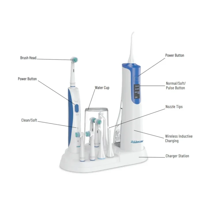 Perfect Smile Cordless Water Dental Flosser & Electric Toothbrush Combo for Teeth Cleaning, Braces Brushing & Flossing, Power Oral Irrigator for Adults, 4 Tooth brush Head - Image 6