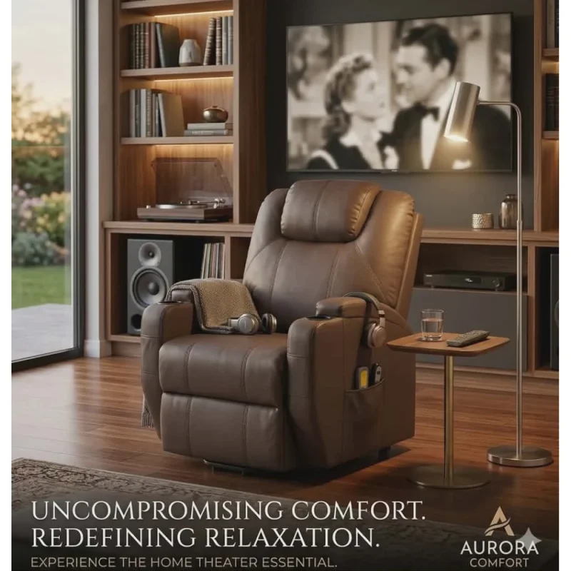 vidaXL Massage Stand-up Recliner Chair BROWN LEATHER (SKU-289759)