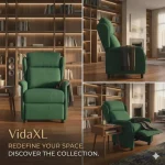 VidaXL Recliner Chair DARK GREEN FABRIC (SKU-289792). - Image 2