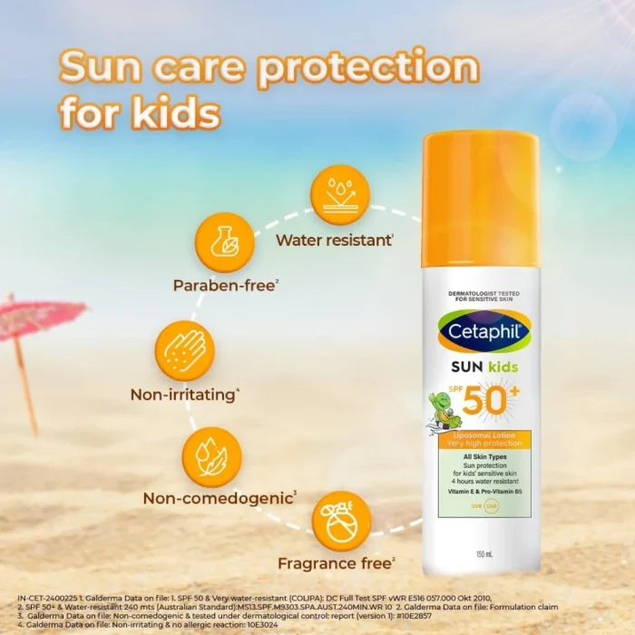 Cetaphil Sun Kids Liposomal Lotion SPF 50+, Face & Body Moisturizer sunscreen for Sensitive Skin, Very High Protection and Water Resistent, Unscented, 150ml - Image 5