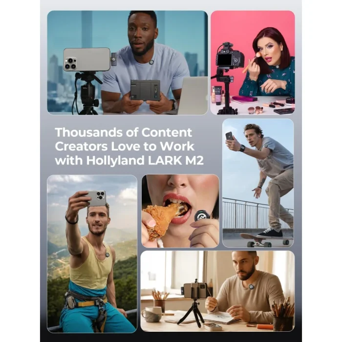 Hollyland LARK M2 Wireless Microphone for iPhone, Android and Camera, 48KHz 24Bit Hi-Fi Audio, 1000ft LOS Range, Noise Cancellation, 40H Duration for Vlogging, YouTube, Streaming - Image 8