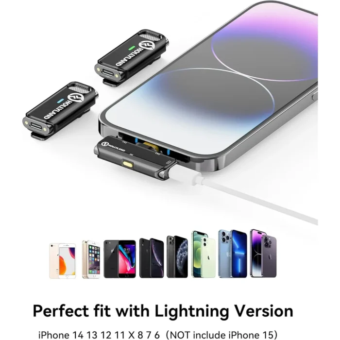 Hollyland Lark C1 Wireless Lavalier Microphone for iPhone 14/13/12, MFi Certified, Plug and Play, Noise Cancelling Lapel Mic with 656ft Transmission, 32H Working Time for Volgging, - Image 2