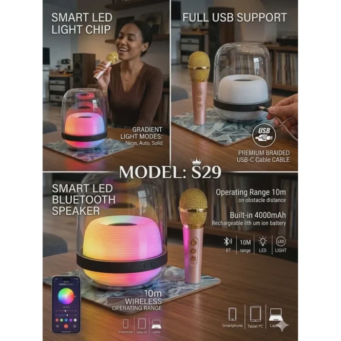 MODEL:S29 Smart Led Bluetooth Speaker & Microphone System - Image 2