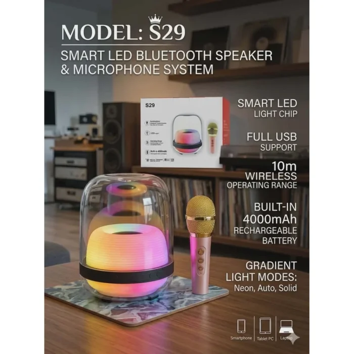 MODEL:S29 Smart Led Bluetooth Speaker & Microphone System - Image 3
