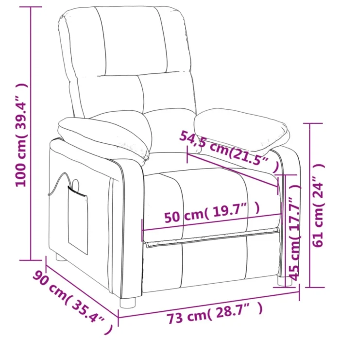 vidaXL Massage Recliner Chair Cream Fabric(SKU-289681) - Image 3