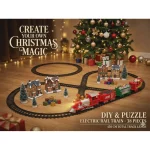 DIY & Puzzle Electric Rail Train is a festive, 38-piece holiday-themed toy set