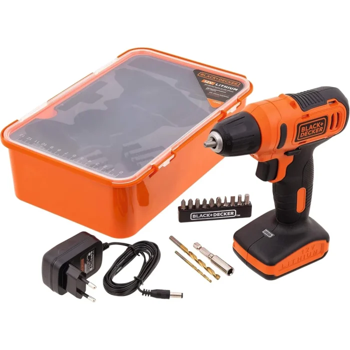 Black & Decker 12V 1.5Ah 900 RPM Cordless Drill Driver with 13 Pieces Bits in Kitbox For Drilling and Fastening, Orange/Black, LD12SP-B5 - Image 5