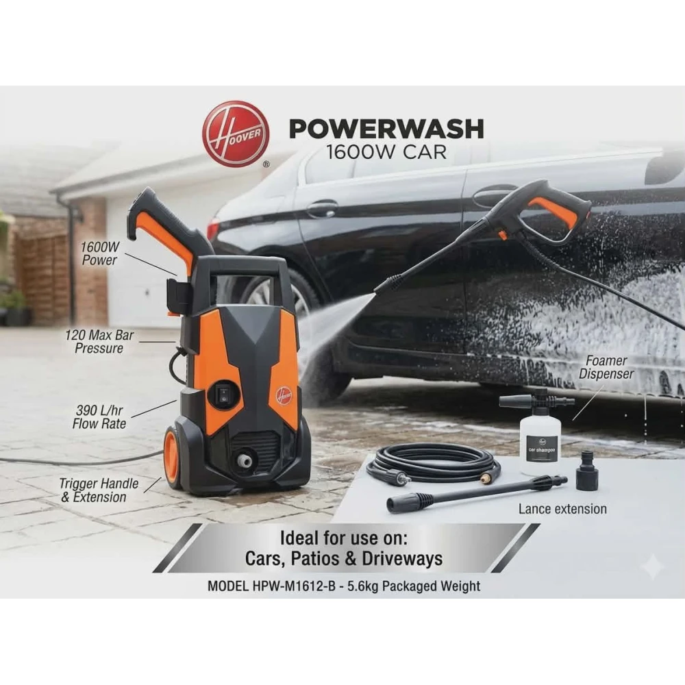 image Hoover Powerwash 1600W Car Pressure Washer (HPW-M1612-B) - Image 1