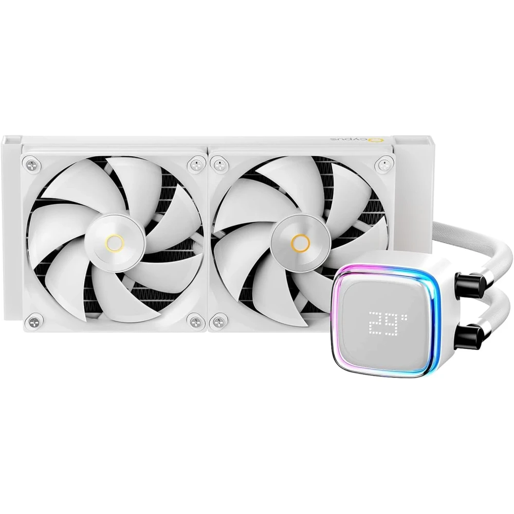 image Ocypus iota L24 White Liquid Cooler CPU with Display,240mm Water Cooling System, 2 x120mm PWM Fans,240mm PC Water Cooler for LGA 1700/1200/115X/18XX, AMD AM4/AM5 - Image 1