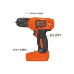 7.2V Li-Ion Cordless Electric Compact Drill Driver For Screwdriving & Fastening with 7 Pieces Screwdriver Bitset, Orange/Black - Image 2