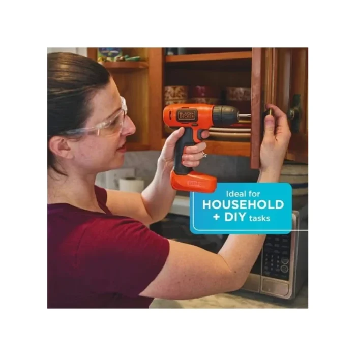 7.2V Li-Ion Cordless Electric Compact Drill Driver For Screwdriving & Fastening with 7 Pieces Screwdriver Bitset, Orange/Black - Image 3