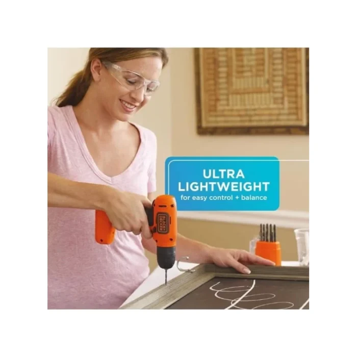 7.2V Li-Ion Cordless Electric Compact Drill Driver For Screwdriving & Fastening with 7 Pieces Screwdriver Bitset, Orange/Black - Image 4