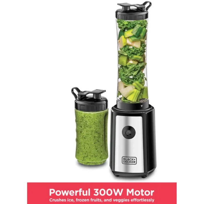 BLACK+DECKER Sports Blender/Smoothie Maker, 6-Piece Set with 500ml & 300ml BPA-Free Sports Bottles, 21,500 RPM Turbo Speed, Stainless Steel Blades for Ice & Frozen Fruits, 500 ml 300 W - Image 4