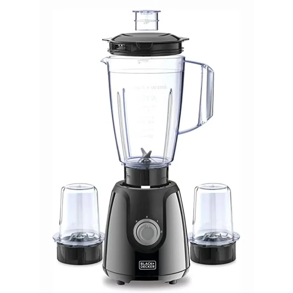 image BLACK+DECKER Blender with Grinder Mills, 1.5L Jar, 2x 300ml Grinding Mills, Stainless Steel Blades, 2-Speed with Pulse Control, Perfect for Smoothies, Coffee, Herbs, and Spices, 1.5 L 400 W - Image 1