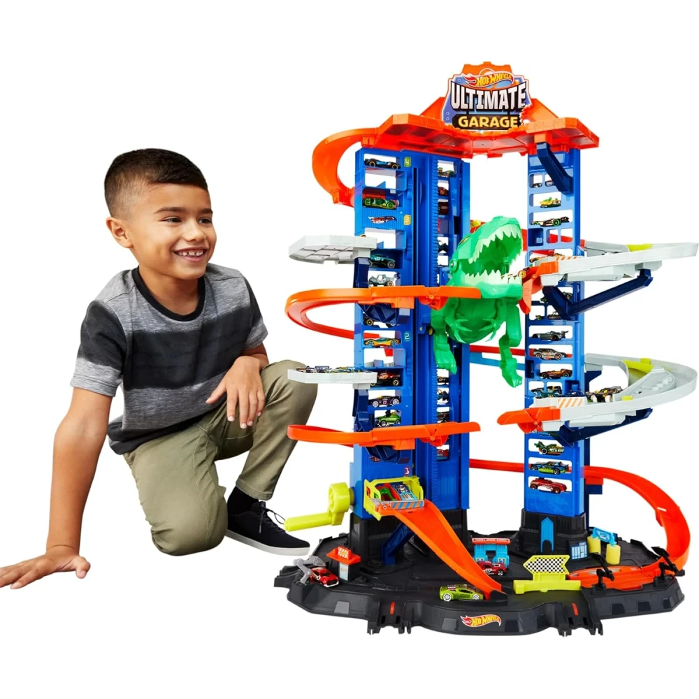 image Hot Wheels City Robo T-Rex Ultimate Garage Multi-level multi-play mode Park 100 plus 1:64 scale cars - Image 1