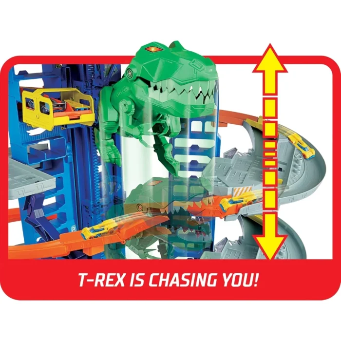 Hot Wheels City Robo T-Rex Ultimate Garage Multi-level multi-play mode Park 100 plus 1:64 scale cars - Image 5