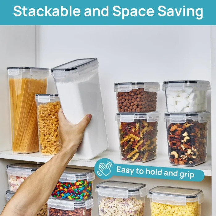 Sindcom Airtight Food Storage Containers Set, 38pcs Plastic Kitchen and Pantry Organization Canisters, Black - Image 5