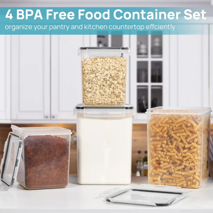 Vtopmart Sindcom Airtight Storage Canisters, 4 Pcs Large Food Storage Container for Flour, Sugar, Baking Supplies, Rice with Lids - Image 3