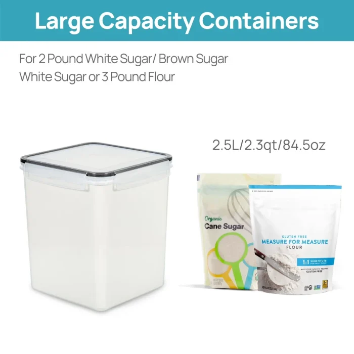 Vtopmart Sindcom Airtight Storage Canisters, 4 Pcs Large Food Storage Container for Flour, Sugar, Baking Supplies, Rice with Lids - Image 5