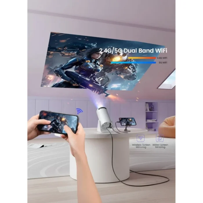 WiMiUS Mini Projector S27 WiFi Bluetooth 1080P Support, 270° Adjustable Stand, Auto Keystone Portable Home Theater Projector - Image 3