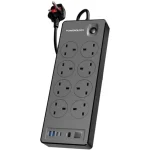 Powerology 8AC 2990W Power Strip with 8 Sockets, PD 20W USB C & Fast USB A Ports, High Power Surge Protection, 2m Cable, Smart Multi Device Charging for Home & Office Use, Black | PWCUQC047BK