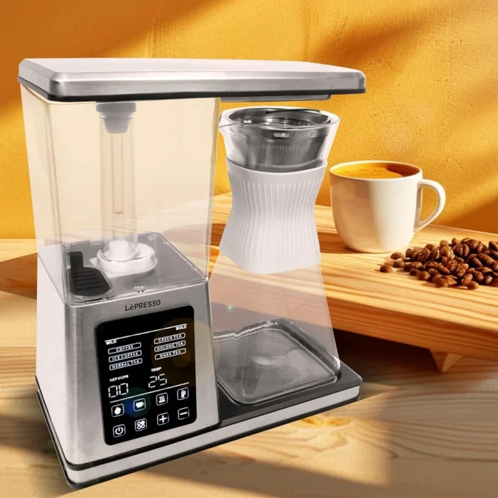 LePresso Crystal Brew Drip Tea & Drip Coffee Maker Machine, 1400W, Smart Digital Control, 1.2L Capacity, Keep-Warm Base, Brewing Up to 8 Cups, Best Tea & Coffee Brewer for Home & Office – Silver - Image 3