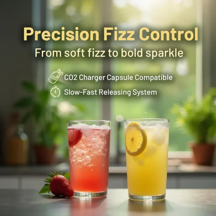 LePresso Sparkling Water Maker, Slow-Fast Releasing System Sparkling Soda Machine, Homemade Soda Maker with Dual 350mL and 500mL Bottle, 1L Capacity Compatible with CO2 Capsule - Silver - Image 4