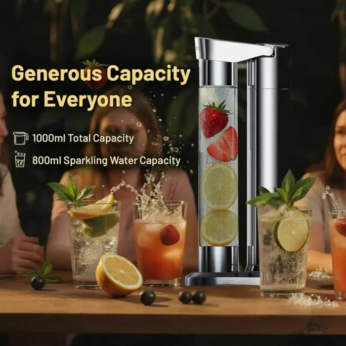 LePresso Sparkling Water Maker, Slow-Fast Releasing System Sparkling Soda Machine, Homemade Soda Maker with Dual 350mL and 500mL Bottle, 1L Capacity Compatible with CO2 Capsule - Silver - Image 5